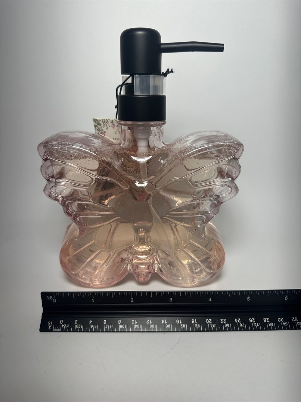 Aroma Aria Pink Butterfly Glass Soap Dispenser Cherry Blossom